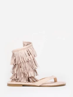 La Modeuse Nu-pieds en suédine avec franges Beige