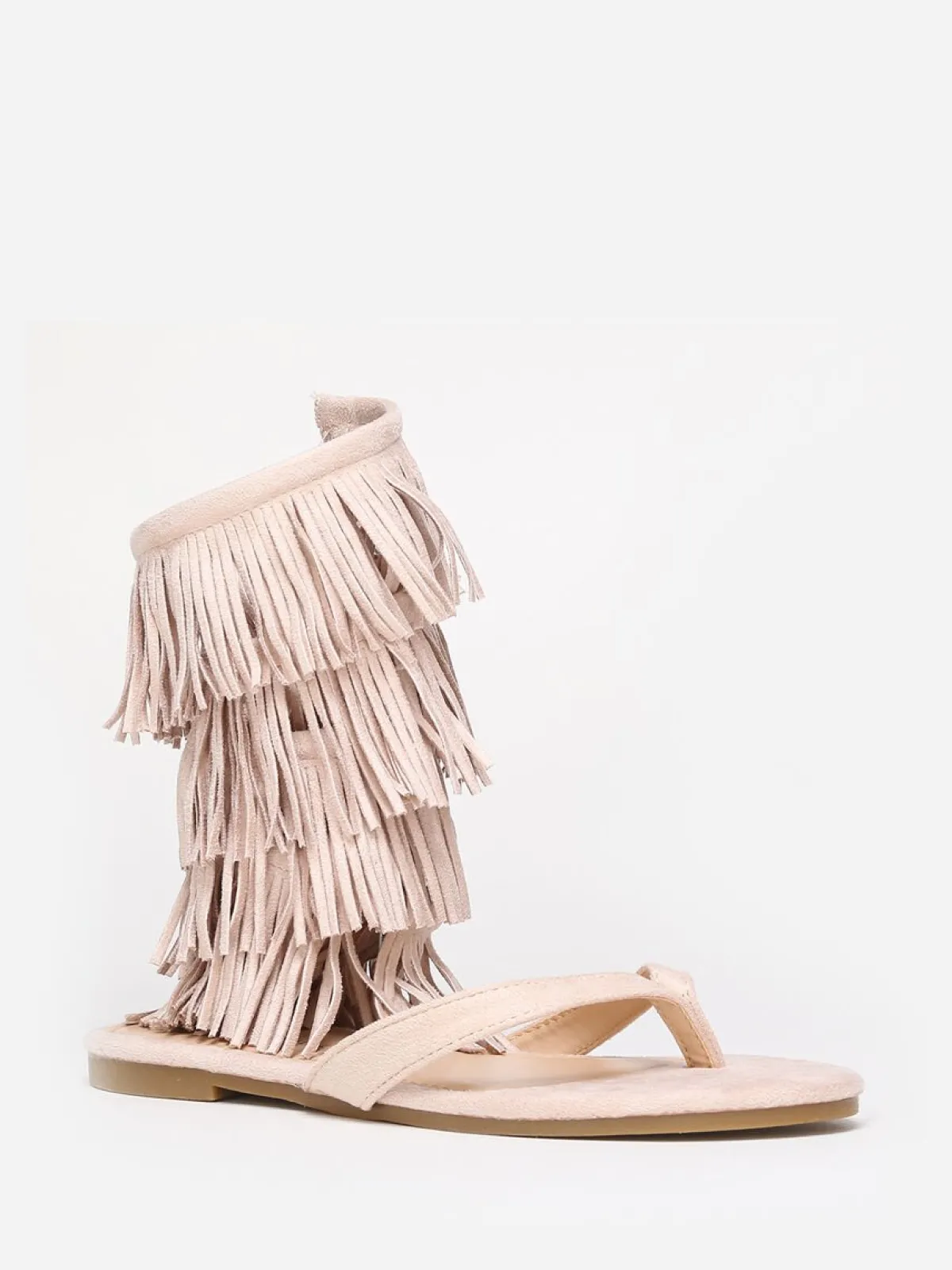 La Modeuse Nu-pieds en suédine avec franges Beige