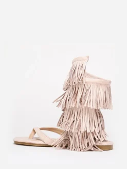 La Modeuse Nu-pieds en suédine avec franges Beige
