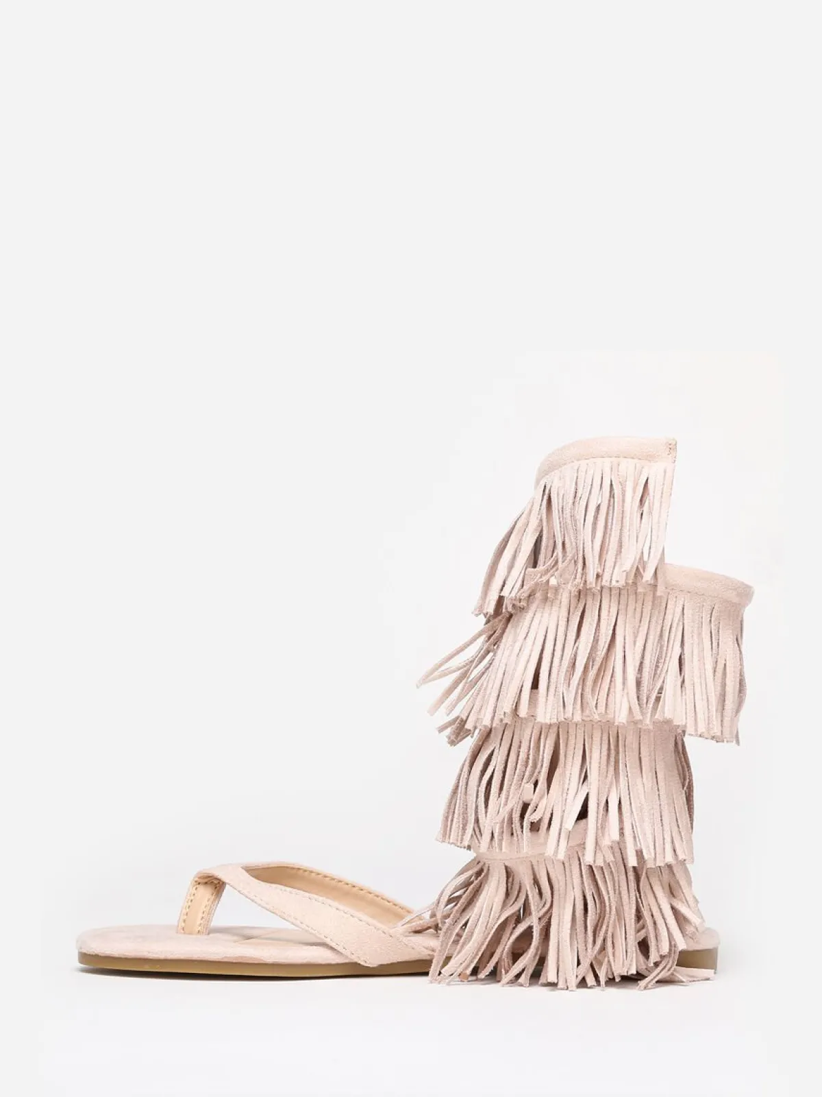 La Modeuse Nu-pieds en suédine avec franges Beige