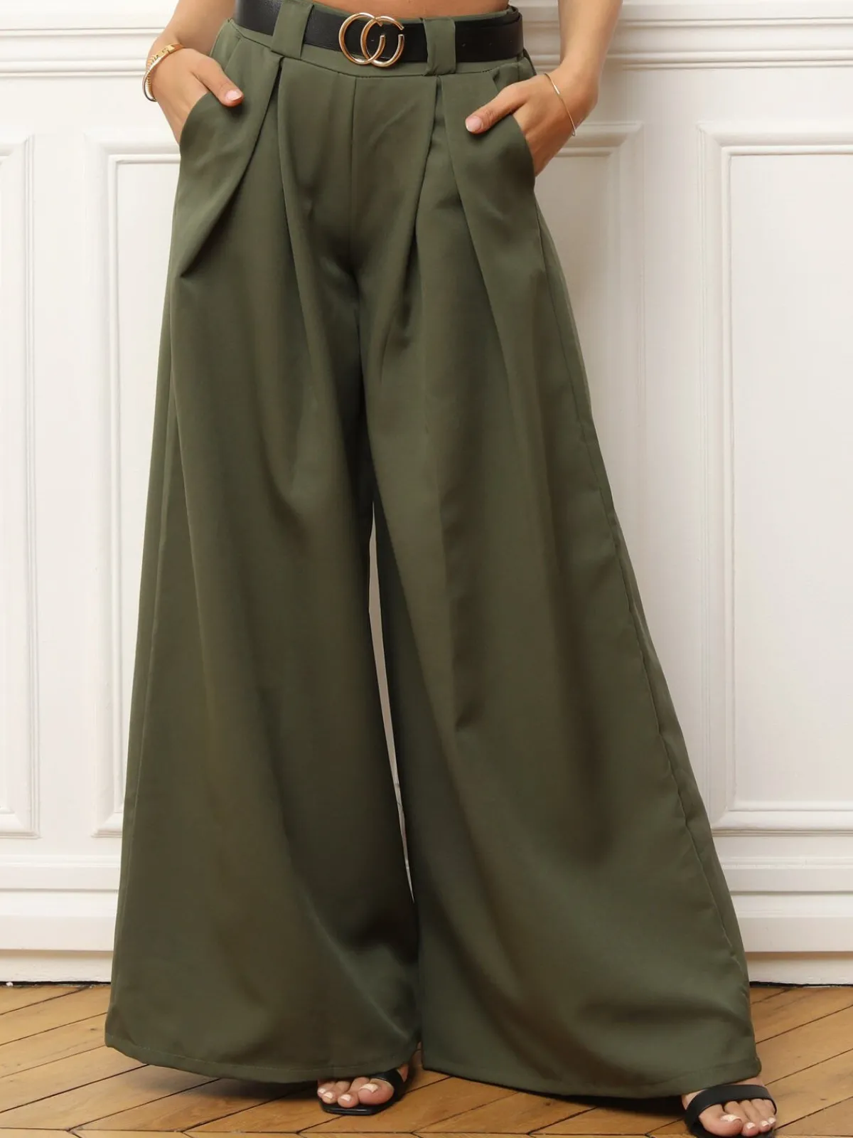 Clearance La Modeuse Pantalon à pinces large avec ceinture Kaki
