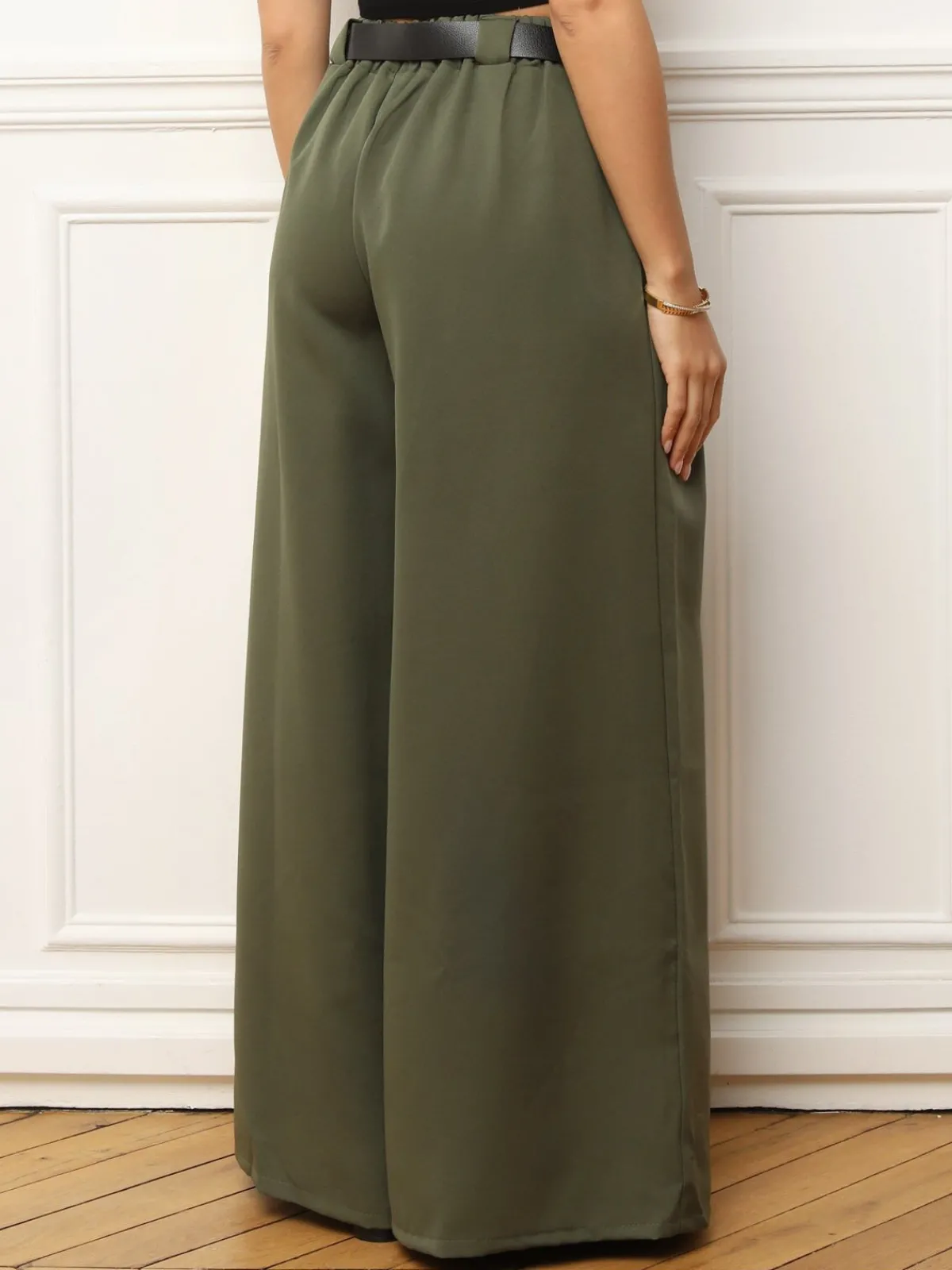 Clearance La Modeuse Pantalon à pinces large avec ceinture Kaki