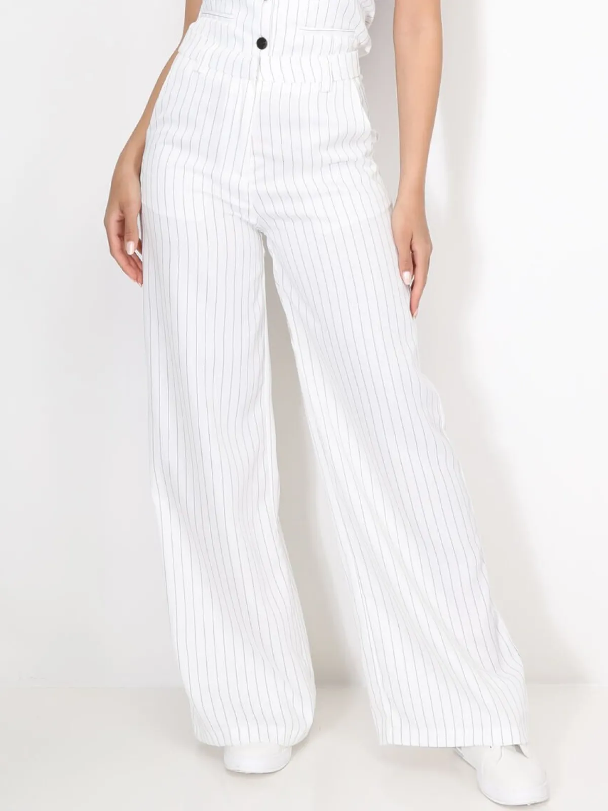 Outlet La Modeuse Pantalon de costume à fines rayures Blanc