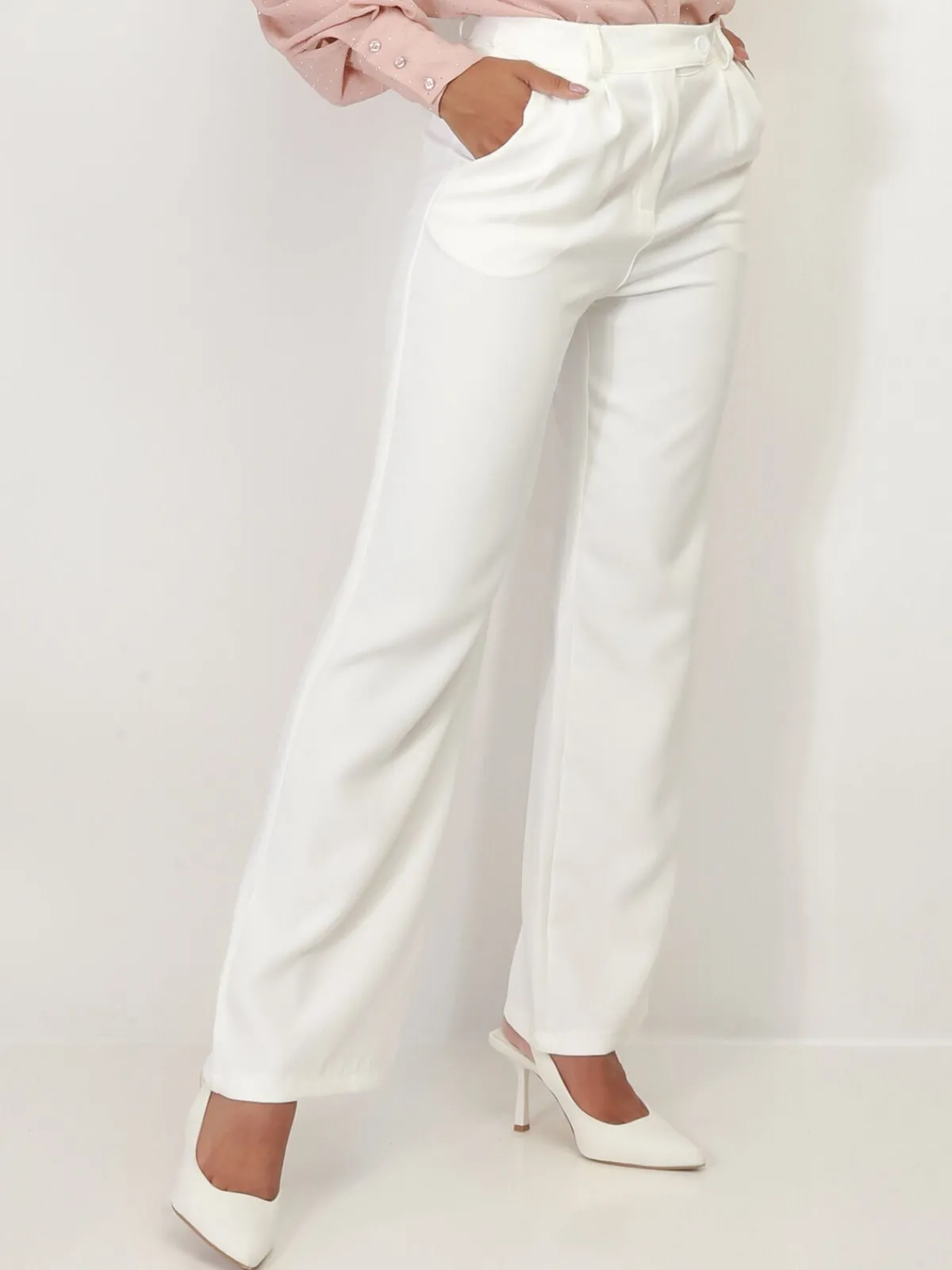 Best La Modeuse Pantalon de costume large à plis Blanc