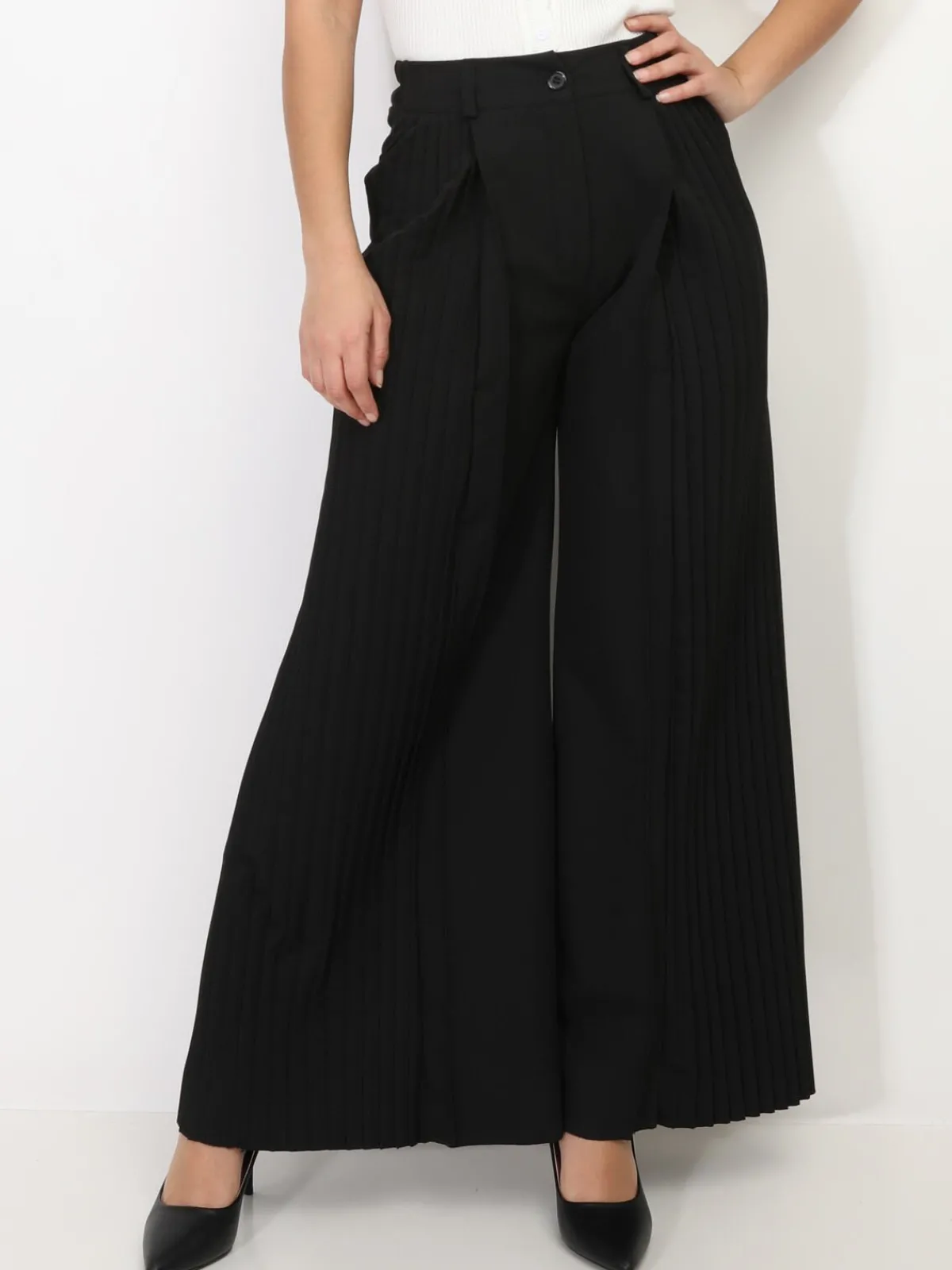 Best La Modeuse Pantalon de costume palazzo plissé Noir