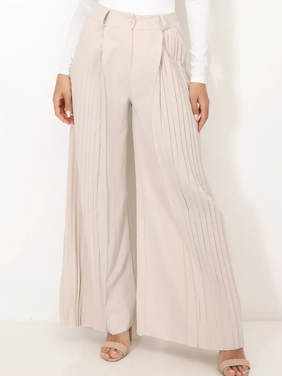 Outlet La Modeuse Pantalon de costume palazzo plissé Beigeclair