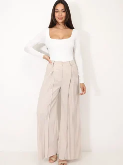 Outlet La Modeuse Pantalon de costume palazzo plissé Beigeclair