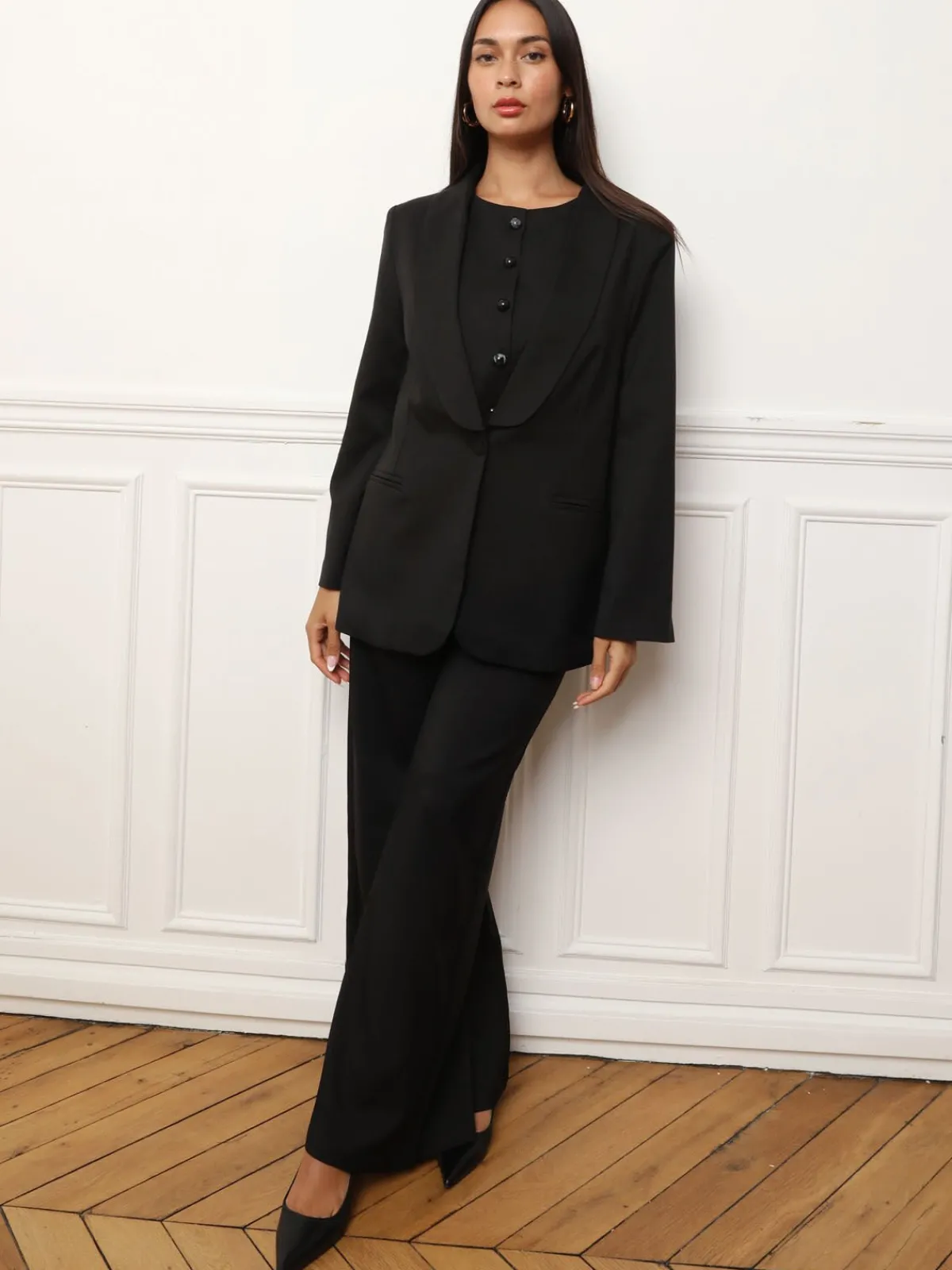 Clearance La Modeuse Pantalon de costume wide leg Noir