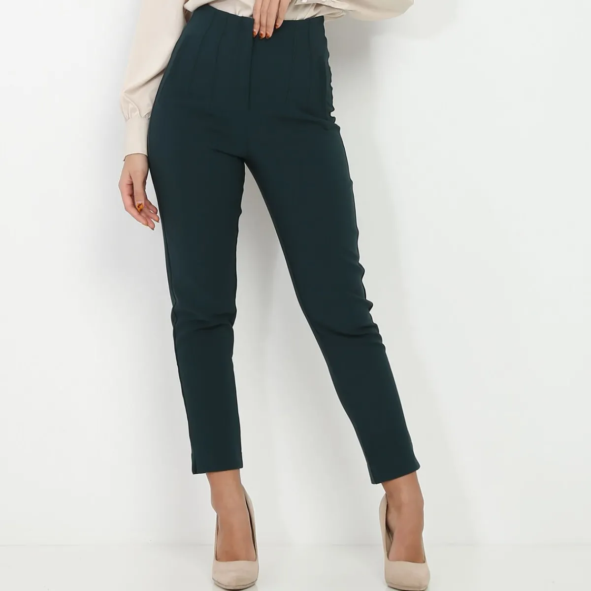 Sale La Modeuse Pantalon droit taille haute Vertfoncé