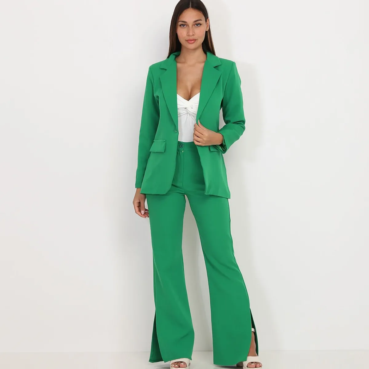 Discount La Modeuse Pantalon flare à fentes Vert