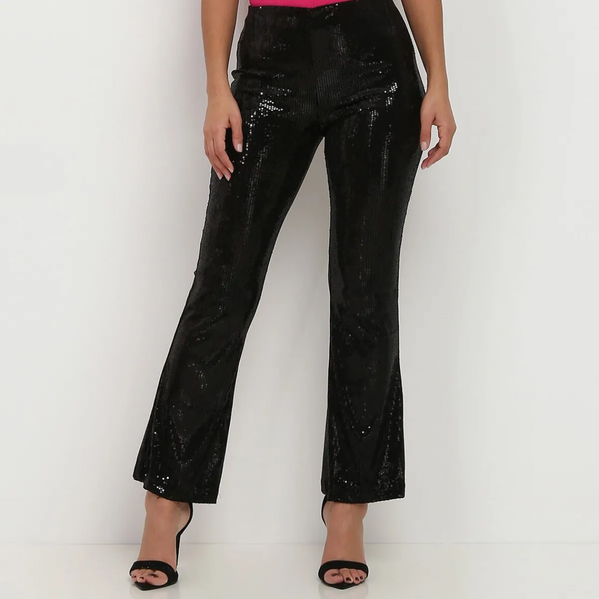 Hot La Modeuse Pantalon flare à sequins Noir