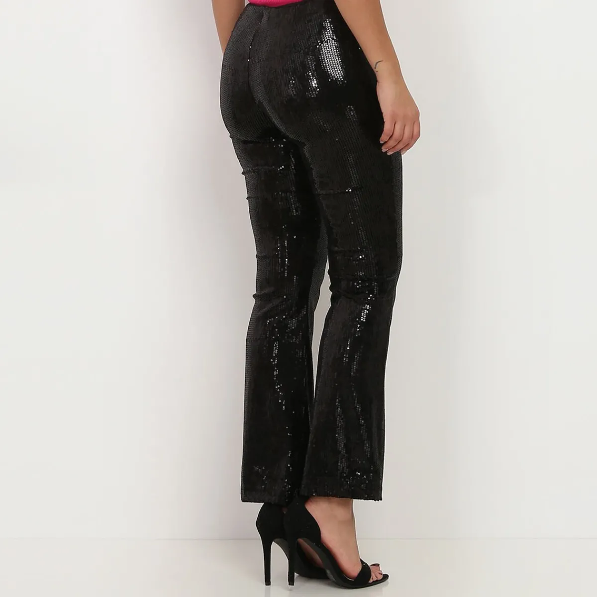Hot La Modeuse Pantalon flare à sequins Noir