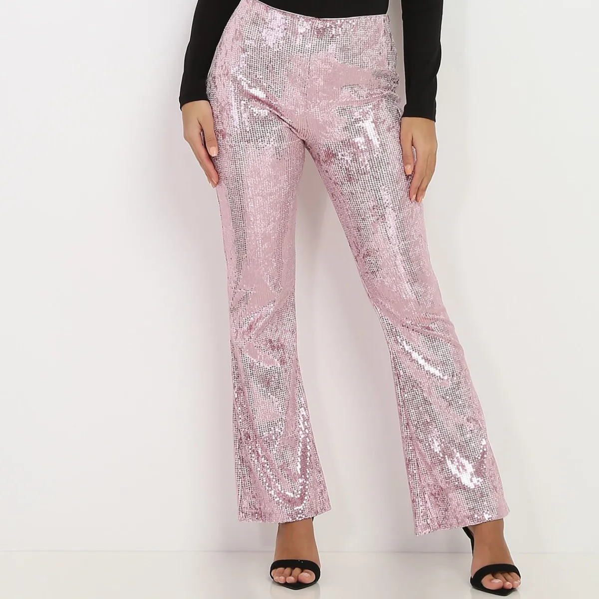 Hot La Modeuse Pantalon flare à sequins Rose