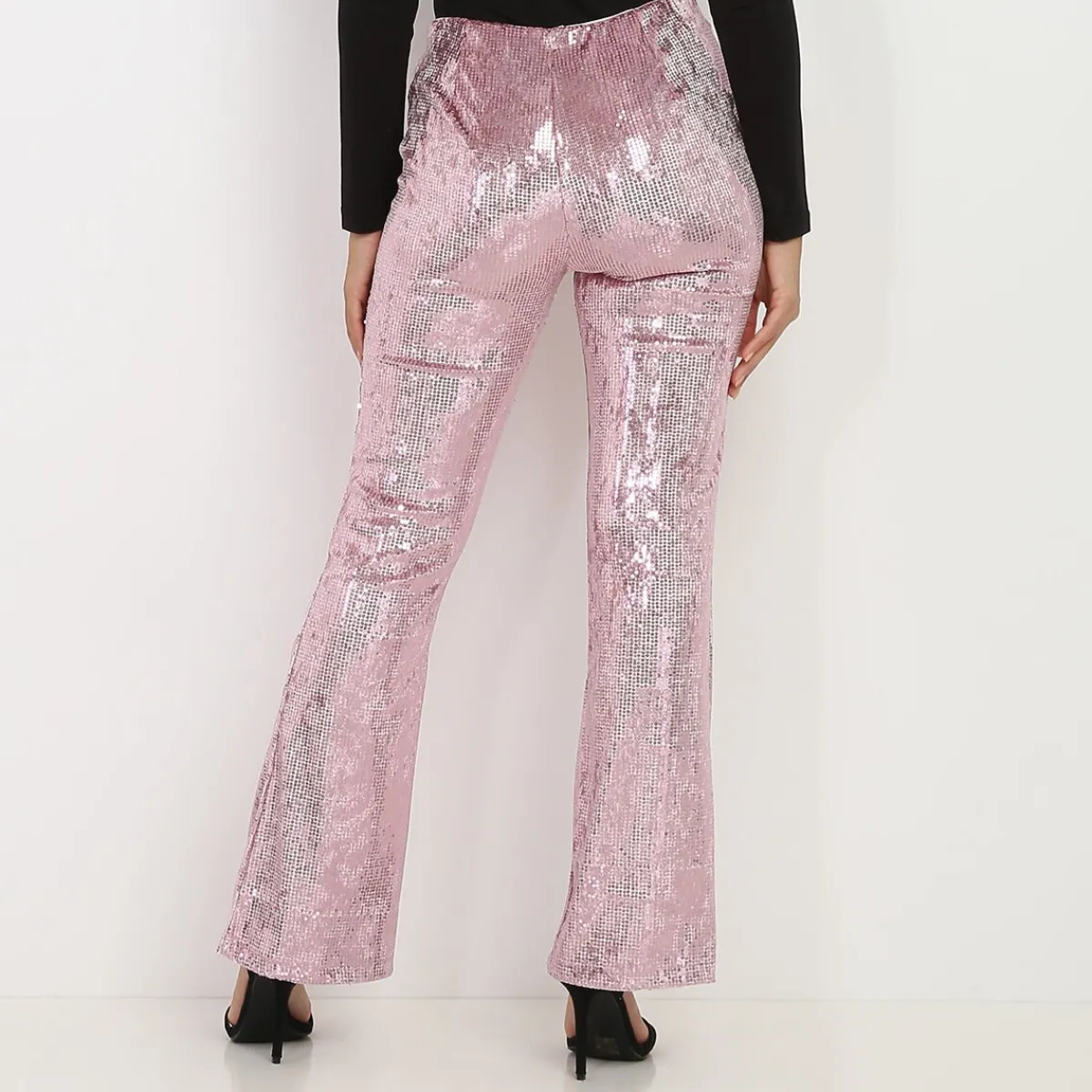 Hot La Modeuse Pantalon flare à sequins Rose