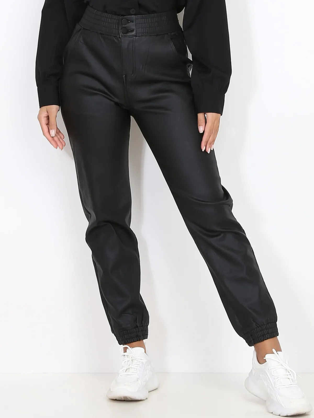 Clearance La Modeuse Pantalon jogger en simili Noir