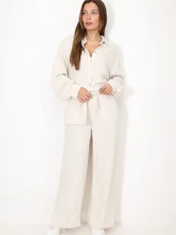 Outlet La Modeuse Pantalon large en lin Beige