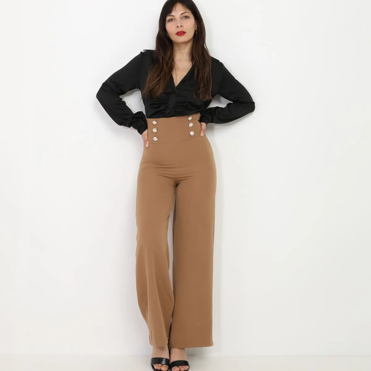 Best La Modeuse Pantalon palazzo à boutons Camel
