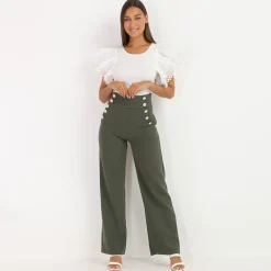 Online La Modeuse Pantalon palazzo style officier Kaki