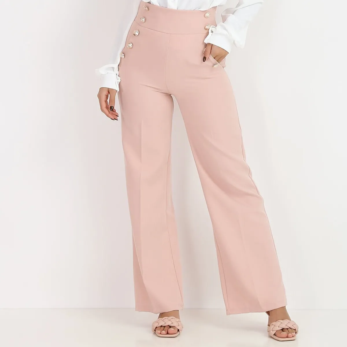 Clearance La Modeuse Pantalon palazzo style officier Rose
