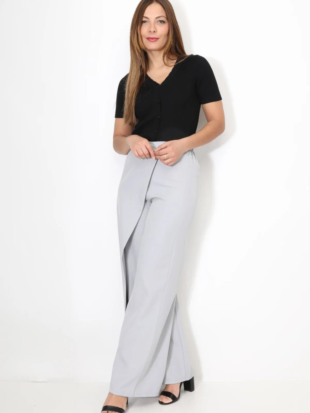 Outlet La Modeuse Pantalon portefeuille ample Grisclair