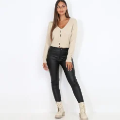 Sale La Modeuse Pantalon skinny à effet simili Noir