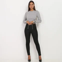 La Modeuse Pantalon skinny en simili à boutons Noir