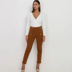 Outlet La Modeuse Pantalon taille haute à boutons Camel