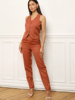 Online La Modeuse Pantalon taille haute à coupe cigarette Terracotta