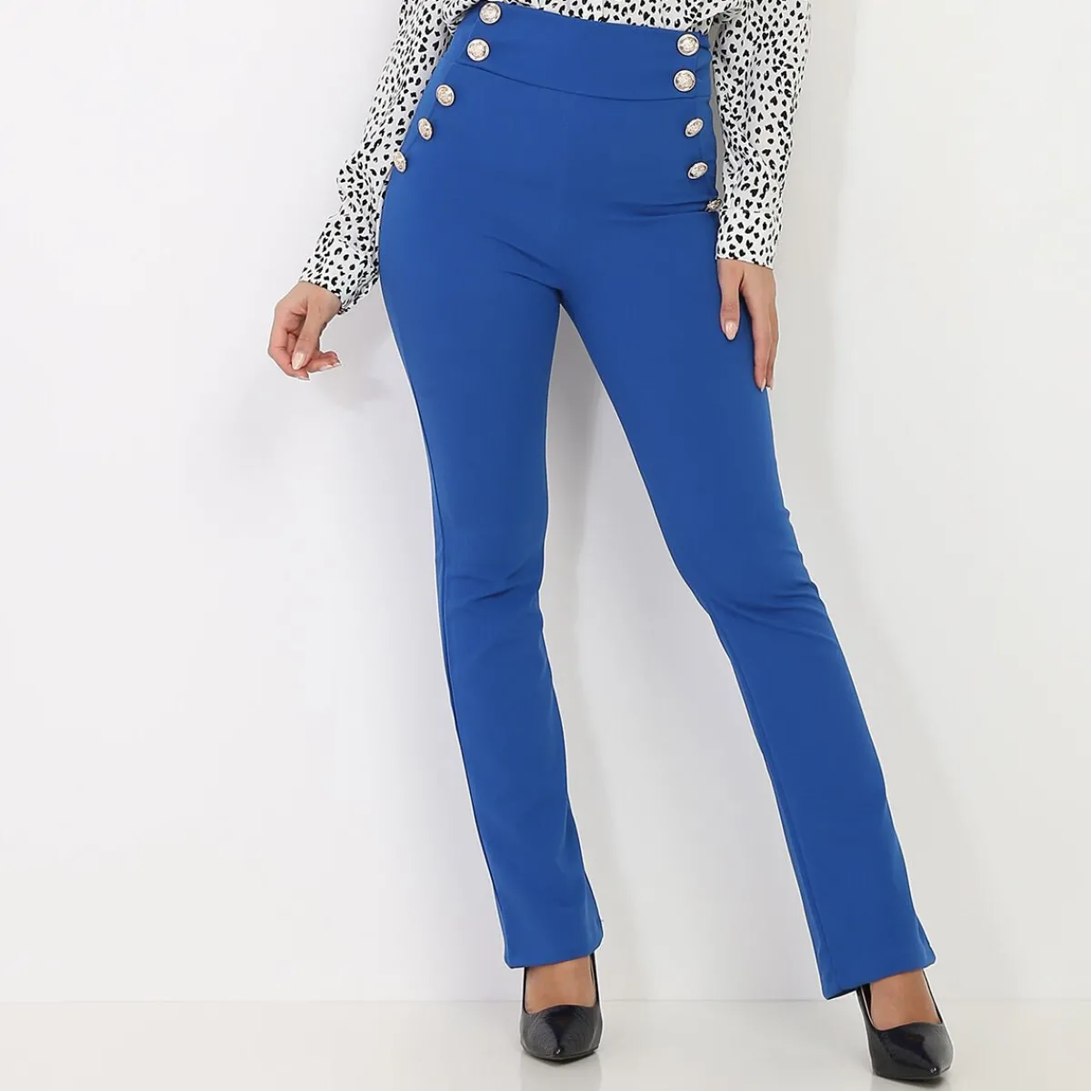 La Modeuse Pantalon taille haute style officier Bleu