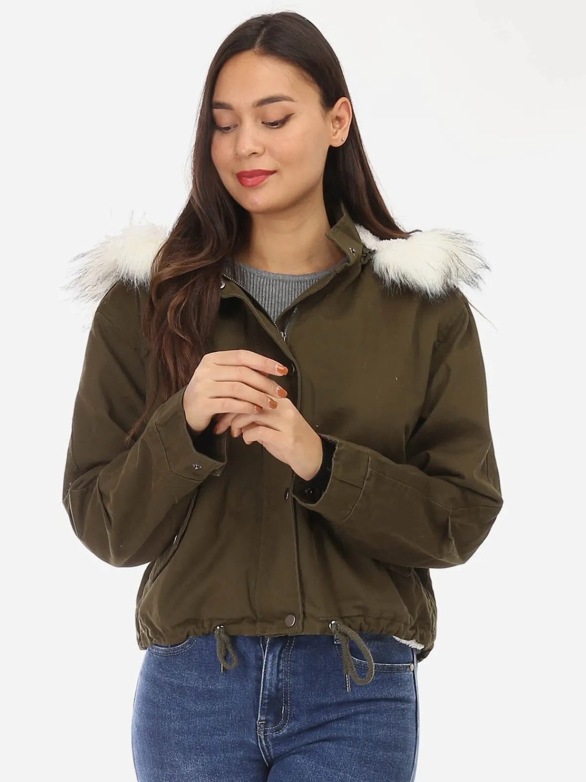 La Modeuse Parka courte fourrée à capuche Kaki