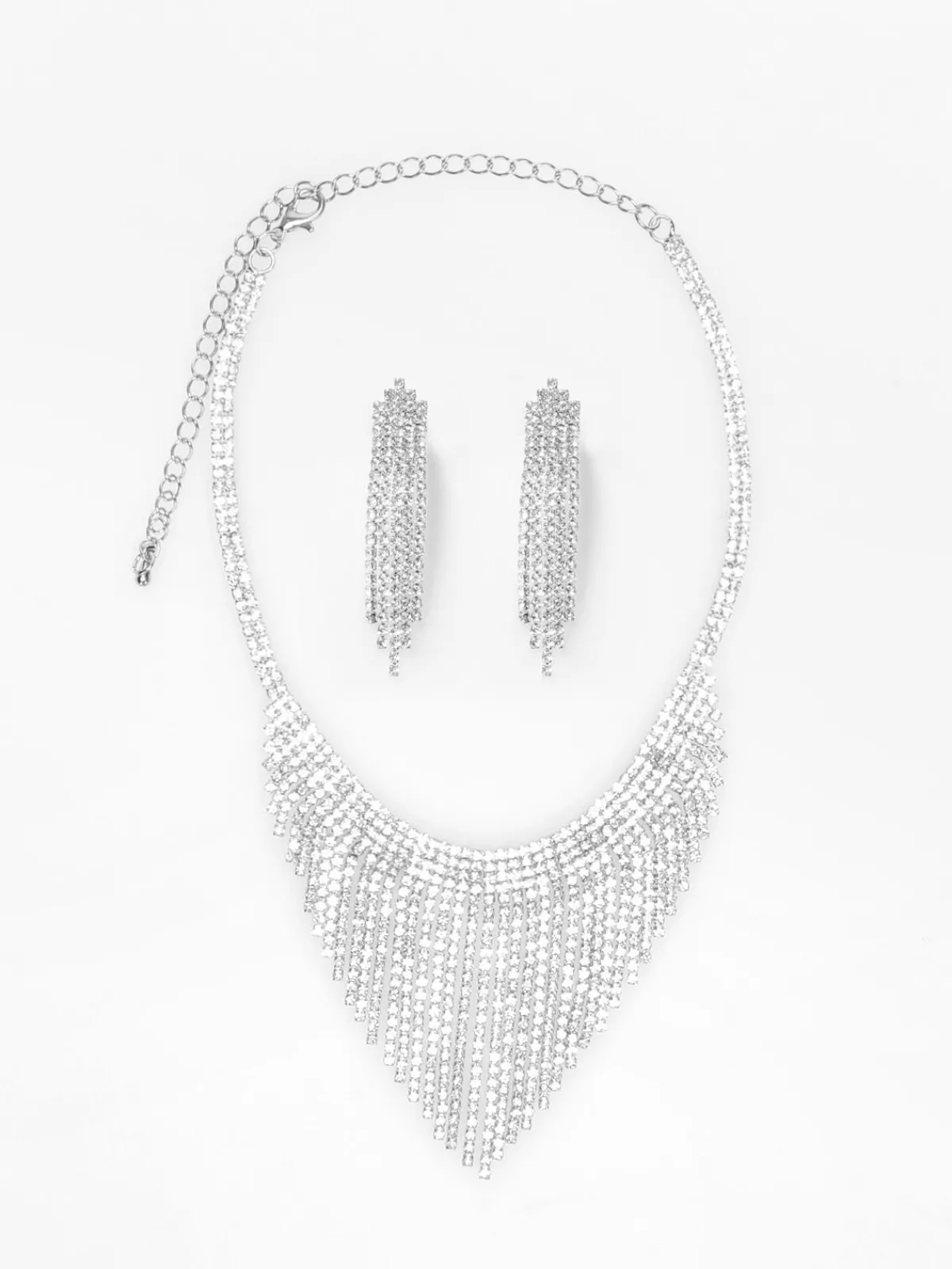 Clearance La Modeuse Parure collier et boucles à franges strassées Argenté