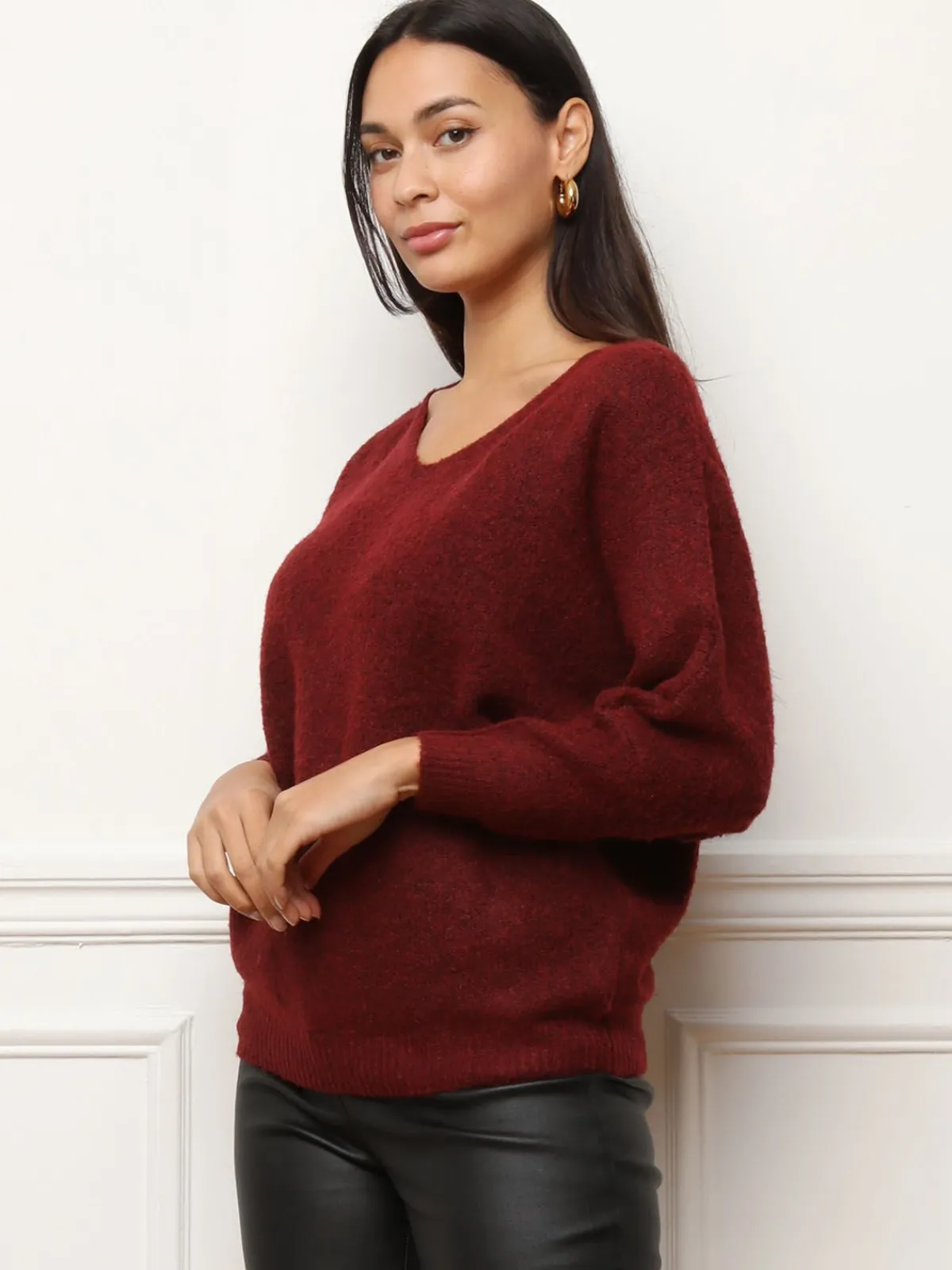 Outlet La Modeuse Pull à manches chauve-souris Bordeaux