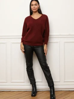 Outlet La Modeuse Pull à manches chauve-souris Bordeaux