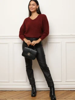 Outlet La Modeuse Pull à manches chauve-souris Bordeaux