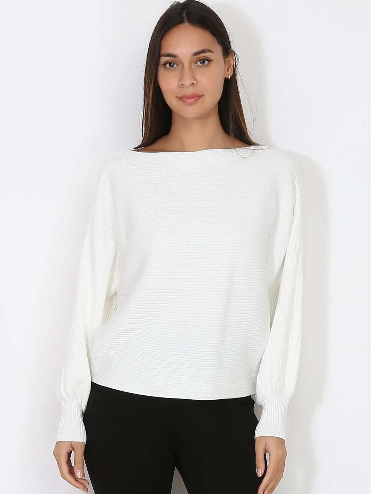 La Modeuse Pull classique en maille côtelée Blanc