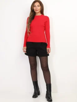 La Modeuse Pull côtelé à col montant Rouge