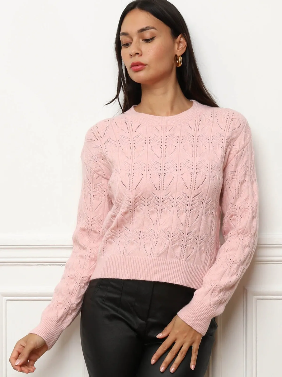 Best La Modeuse Pull droit en maille ajourée Rose