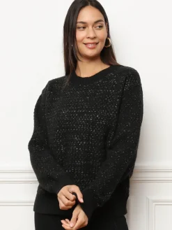 Best La Modeuse Pull en crochet tressé avec fils dorés Noir