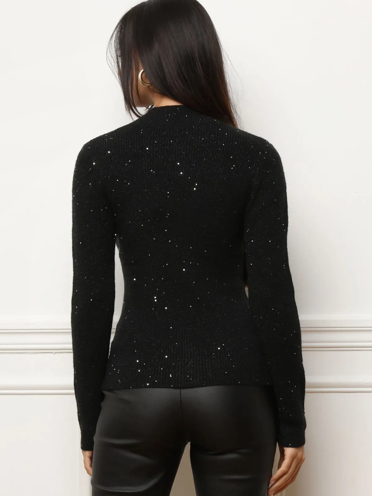 Sale La Modeuse Pull en maille brillante à sequins Noir