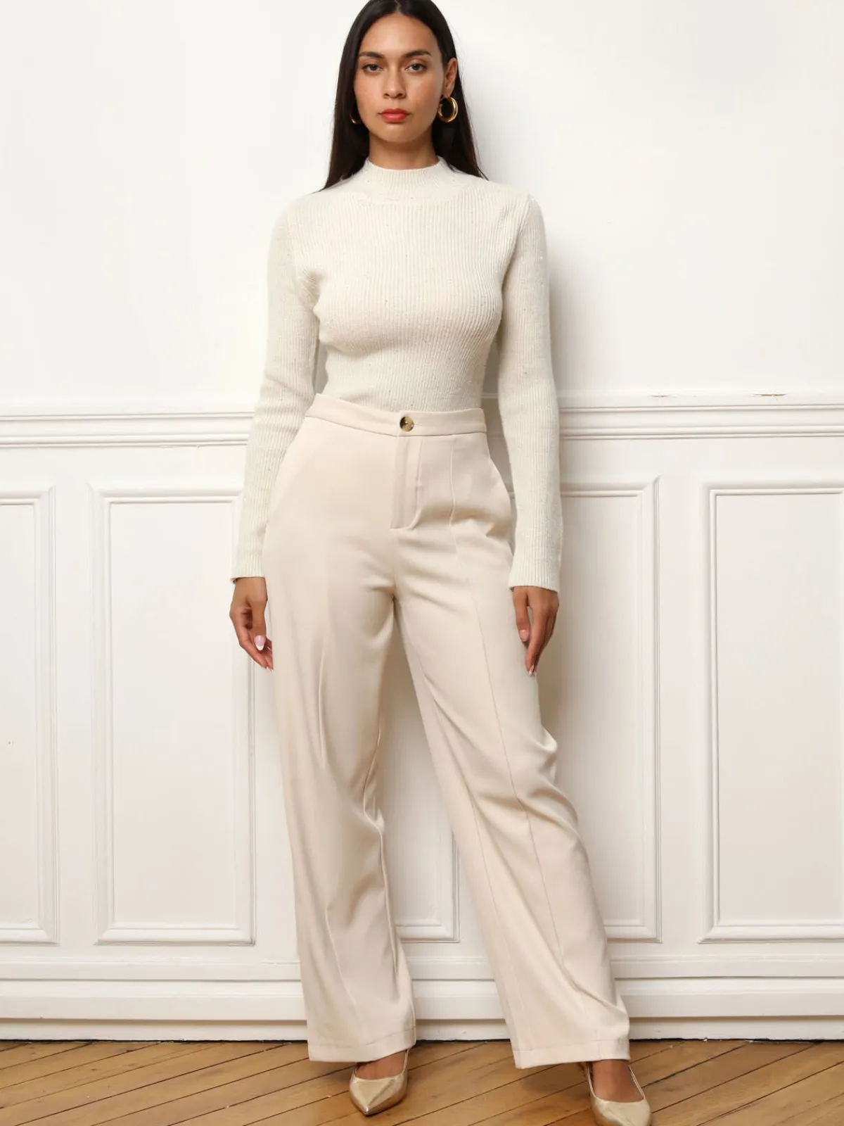 Best La Modeuse Pull en maille brillante à sequins Beige