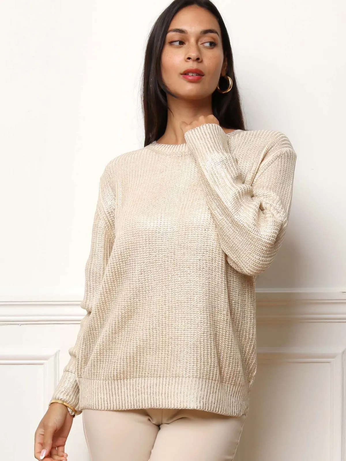 Outlet La Modeuse Pull en maille métallisée