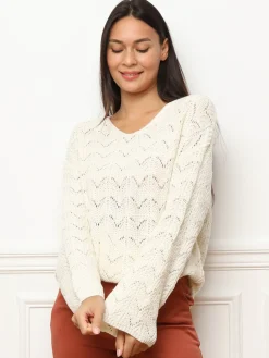 Clearance La Modeuse Pull long en crochet à manches évasées Beige