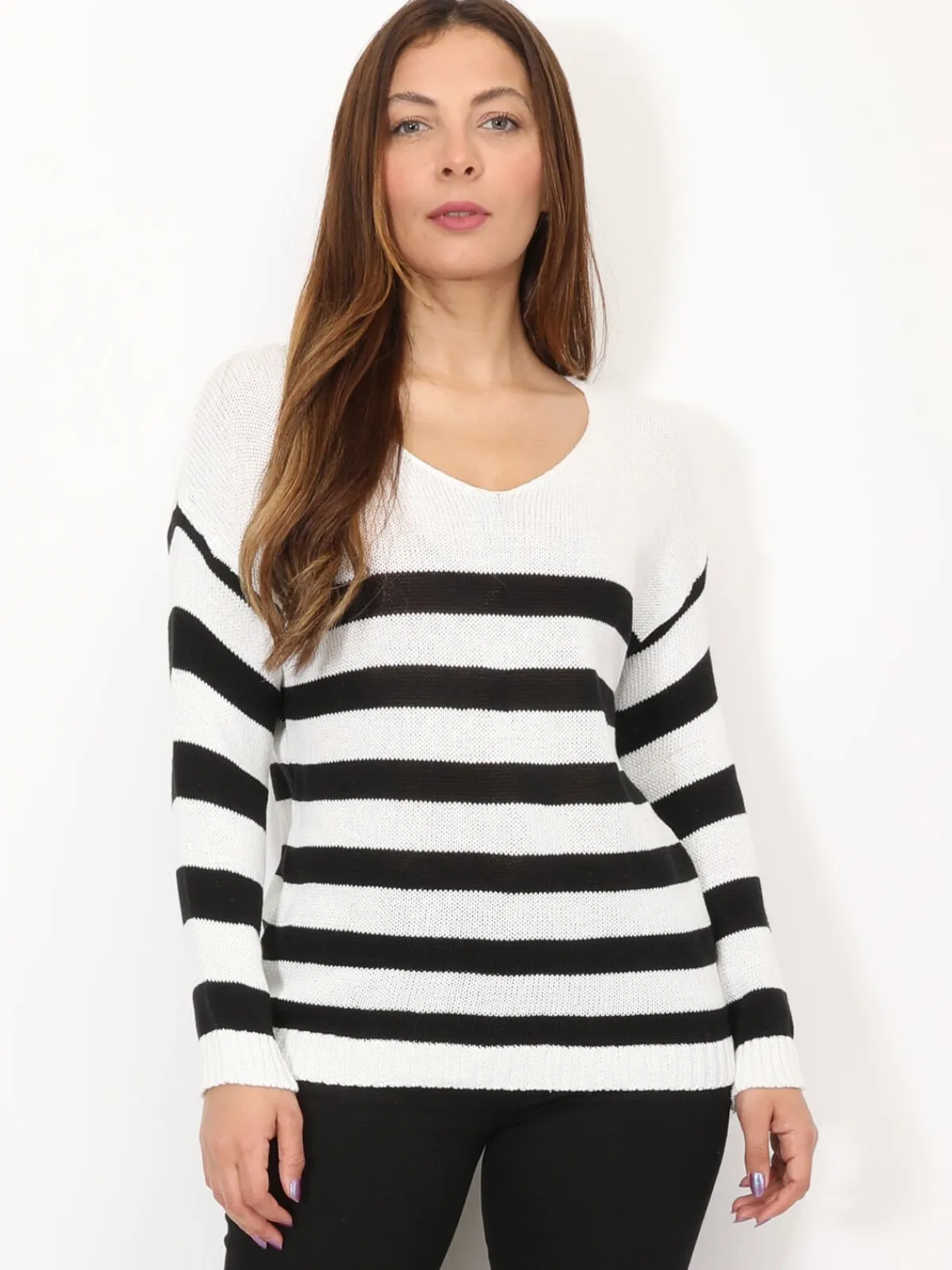 Outlet La Modeuse Pull marinière en maille côtelée