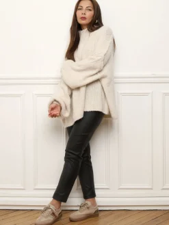 Sale La Modeuse Pull oversize à col montant Beige