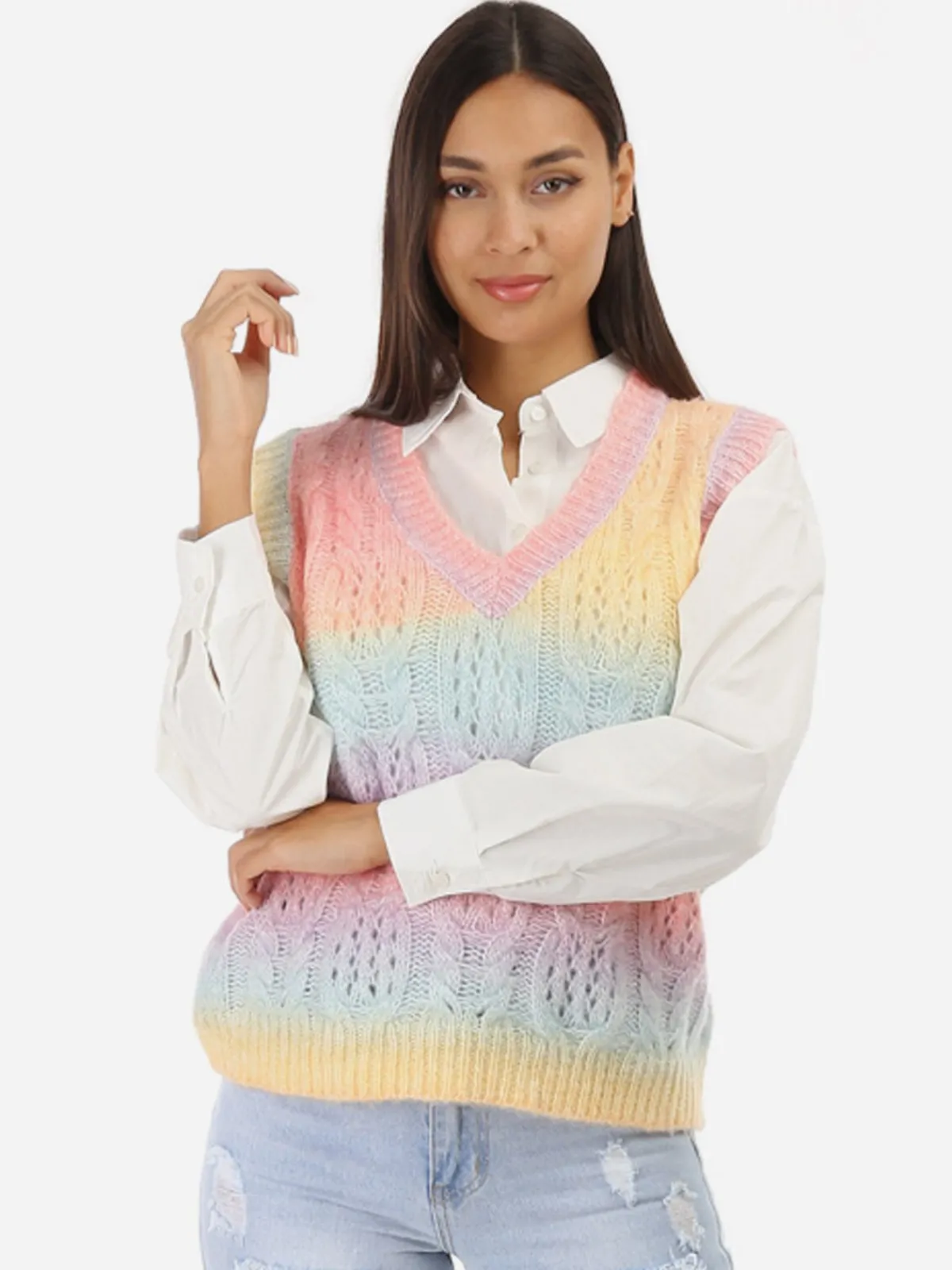 Best La Modeuse Pull sans manches à col V Rose