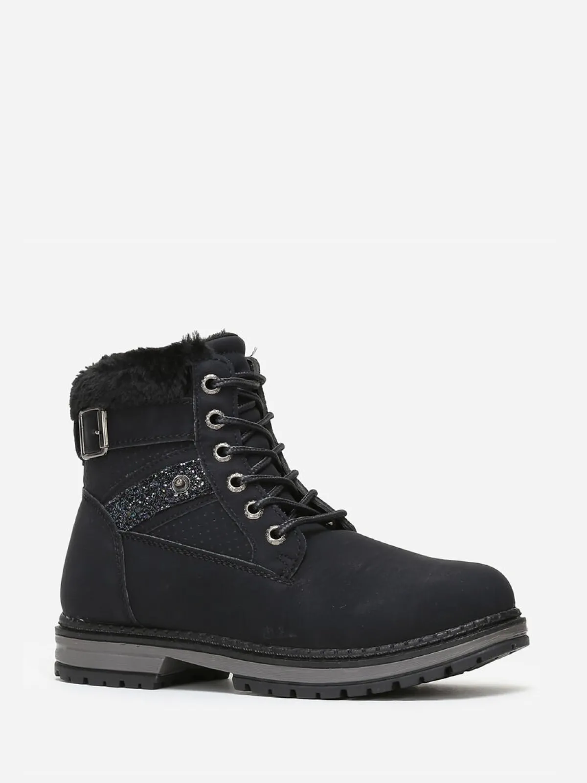 Sale La Modeuse Rangers en fausse fourrure et paillettes Noir
