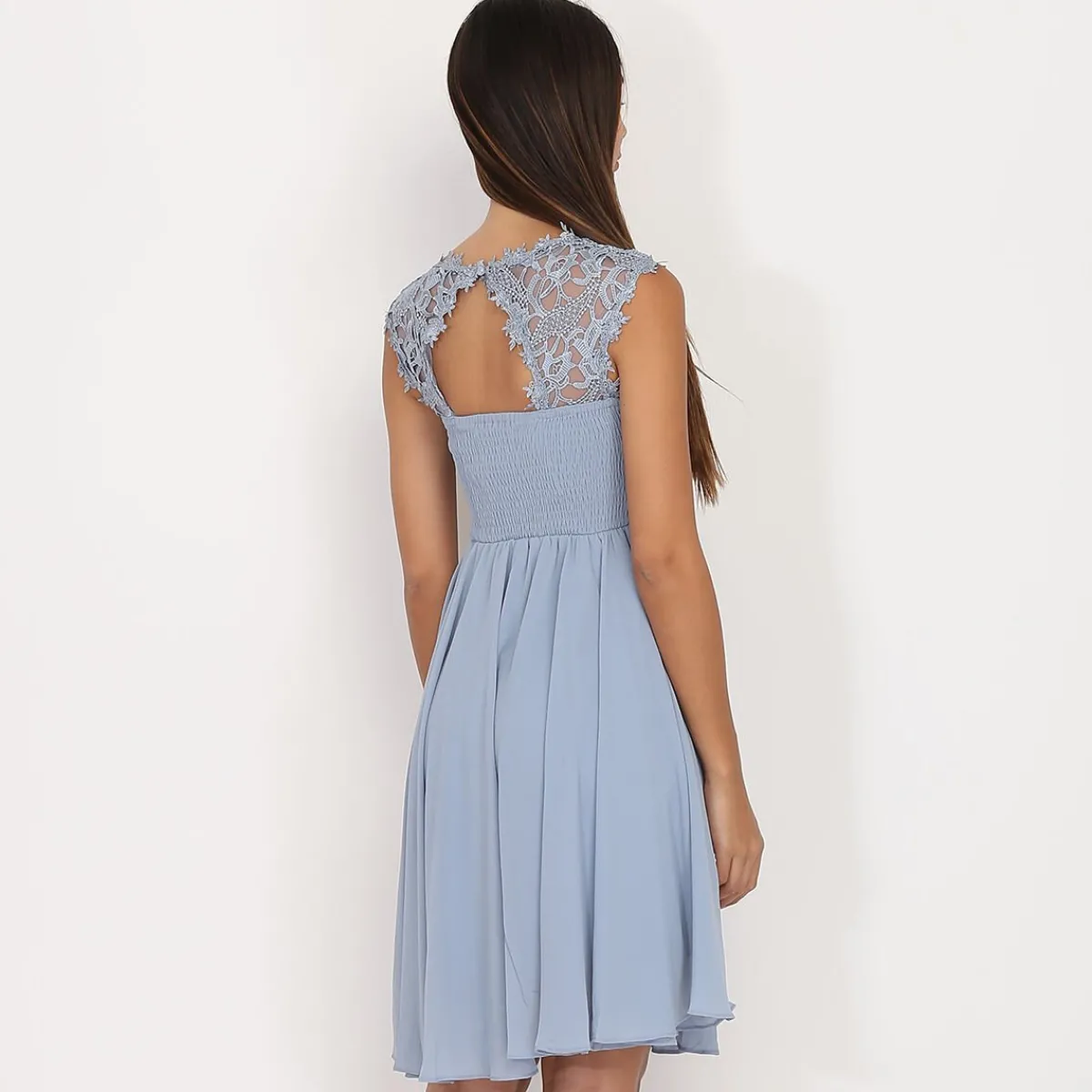 Discount La Modeuse Robe à encolure dentelle grandes tailles BleuGivré