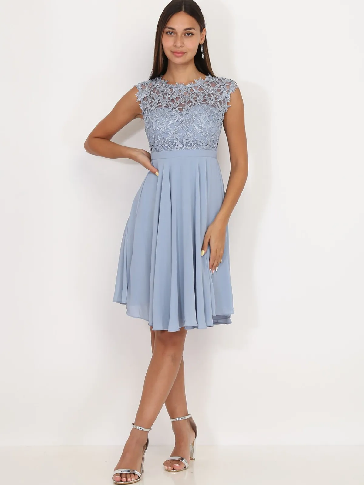 Discount La Modeuse Robe à encolure dentelle grandes tailles BleuGivré