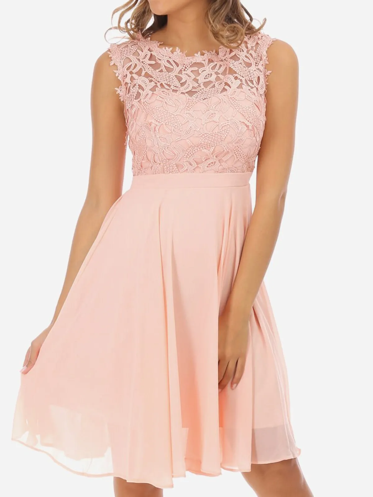 Outlet La Modeuse Robe à encolure dentelle grandes tailles Rose