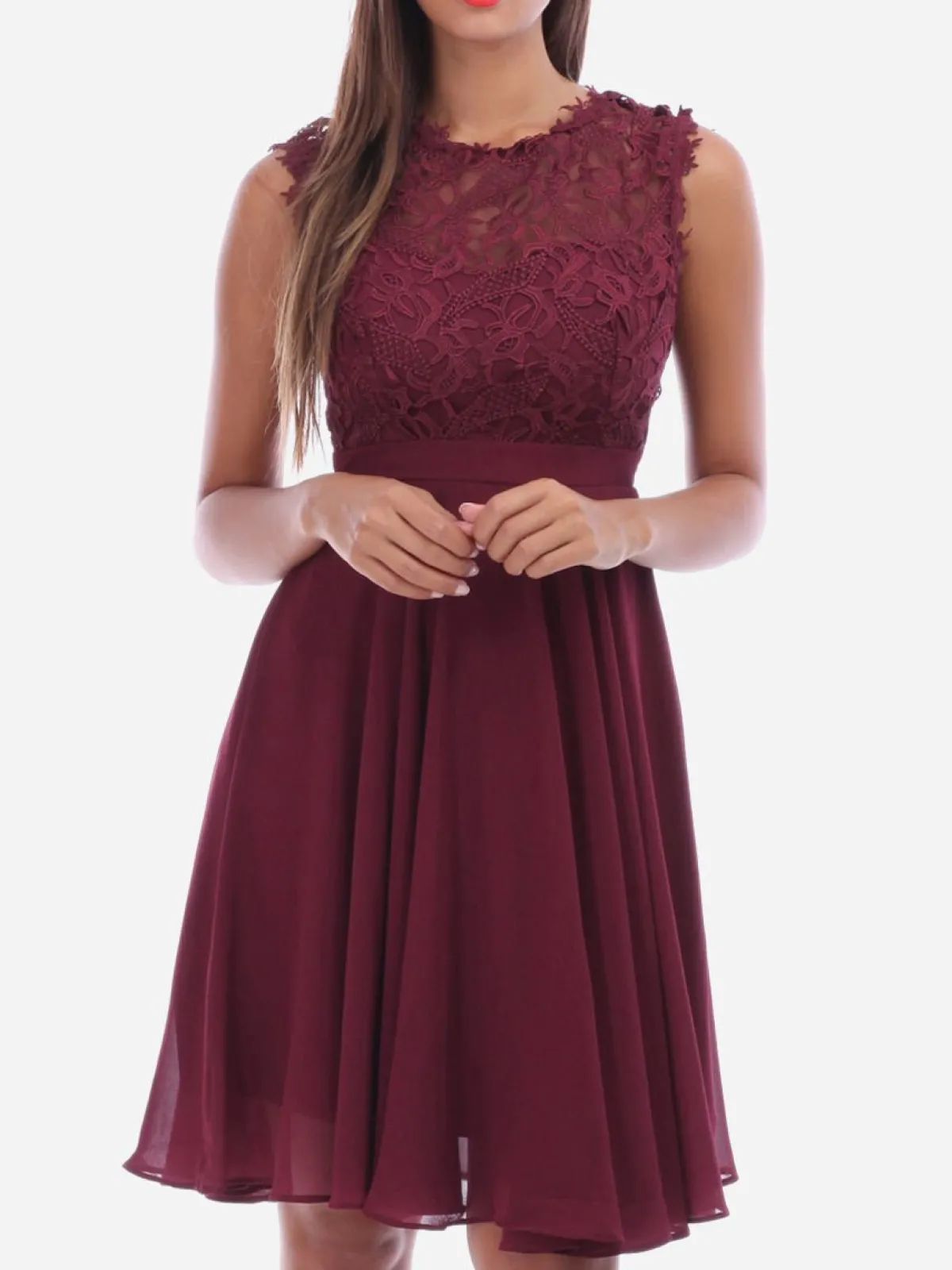 Outlet La Modeuse Robe à encolure dentelle grandes tailles Bordeaux